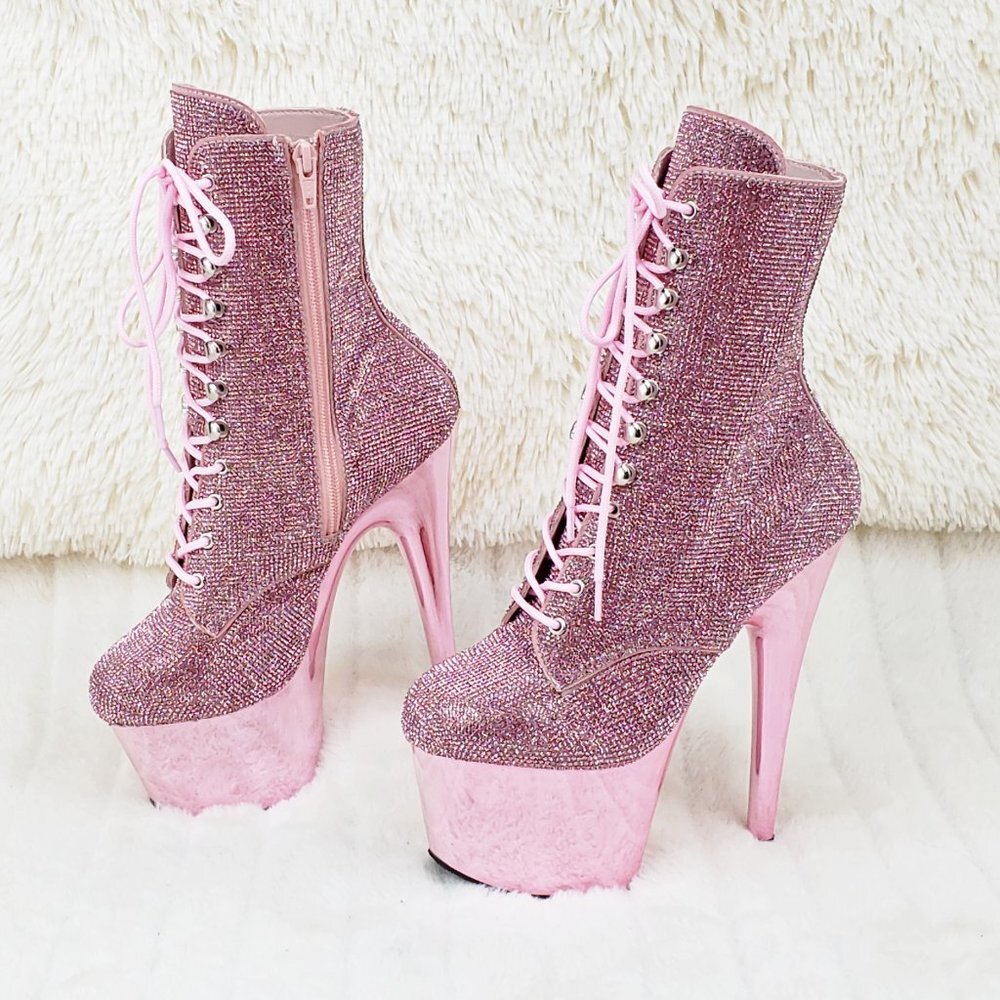 Bejeweled Baby Pink Rhinestone PF Heel Ankle Boots